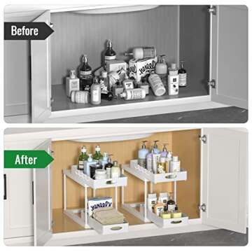 Aojia Under Sink Organizer with 2 Sliding Drawers, Bathroom Organizer Under Cabinet, Pull-out Under Sink Storage，Under Cabinet Storage for Kitchen and Bathroom