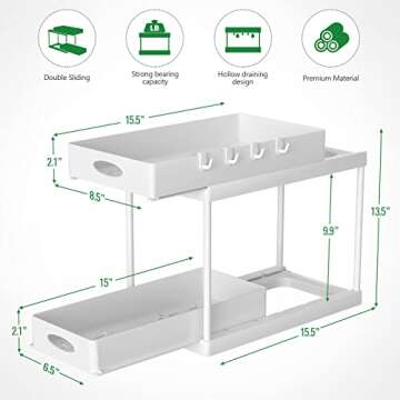 Aojia Under Sink Organizer with 2 Sliding Drawers, Bathroom Organizer Under Cabinet, Pull-out Under Sink Storage，Under Cabinet Storage for Kitchen and Bathroom