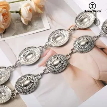TRIWORKS Western Metal Concho Belt for Women Western Cowgirl Chain Belts for Dresses Jeans Country Concert Outfit Belt