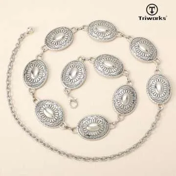 TRIWORKS Western Metal Concho Belt for Women Western Cowgirl Chain Belts for Dresses Jeans Country Concert Outfit Belt