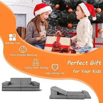 Polar Aurora Kids Couch Sofa 6-Piece Fold Out Couch Play Set for Imaginative Kids,Modular Foam Play Couch,Toddler to Teen Bedroom Furniture,Girls and Boys Playroom Sofa L (Gray 65.5'')