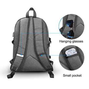 Computer Backpacks for Laptops, Anti Theft Backpack for Men, Travel Backpacks with USB Charging Hole and Headphone Port, Gray