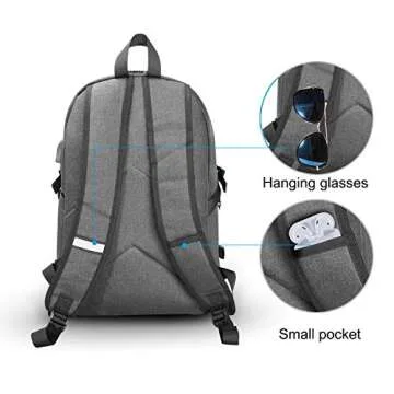 Computer Backpacks for Laptops, Anti Theft Backpack for Men, Travel Backpacks with USB Charging Hole and Headphone Port, Gray