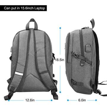 Computer Backpacks for Laptops, Anti Theft Backpack for Men, Travel Backpacks with USB Charging Hole and Headphone Port, Gray