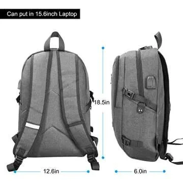 Computer Backpacks for Laptops, Anti Theft Backpack for Men, Travel Backpacks with USB Charging Hole and Headphone Port, Gray