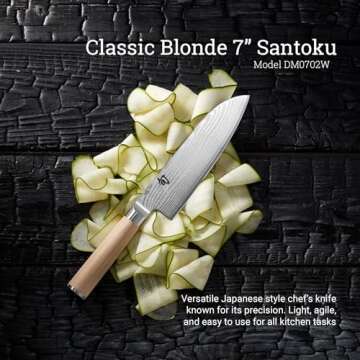 Shun Classic Blonde 7" Santoku Knife, Handcrafted Japanese All Purpose Knife, VG-MAX Core with Damascus Stainless Steel Cladding, Pakkawood Handle, Versatile Japanese Cutting Tool