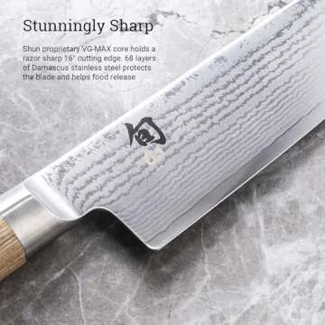 Shun Classic Blonde 7" Santoku Knife, Handcrafted Japanese All Purpose Knife, VG-MAX Core with Damascus Stainless Steel Cladding, Pakkawood Handle, Versatile Japanese Cutting Tool