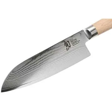 Shun Classic Blonde 7" Santoku Knife, Handcrafted Japanese All Purpose Knife, VG-MAX Core with Damascus Stainless Steel Cladding, Pakkawood Handle, Versatile Japanese Cutting Tool