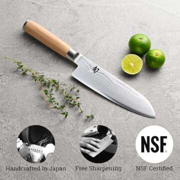 Shun Classic Blonde 7" Santoku Knife, Handcrafted Japanese All Purpose Knife, VG-MAX Core with Damascus Stainless Steel Cladding, Pakkawood Handle, Versatile Japanese Cutting Tool
