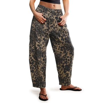 POTILI Leopard Print Barrel Jeans - Chic & Trendy Fit 2023