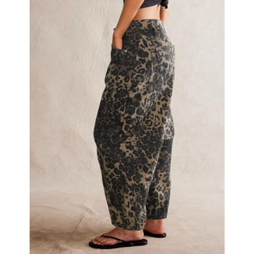 Trendy Women's Barrel Boyfriend Leopard Print Jeans 5 Stars