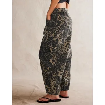 Trendy Women's Barrel Boyfriend Leopard Print Jeans 5 Stars