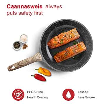 Caannasweis Nonstick Granite Frying Pan Skillet, Non Stick Omelette Fry Pans, Omelet Egg Pan, Stone Cookware Chef's Pan, Induction Compatible, PFOA Free (Gray, 3 Pcs)