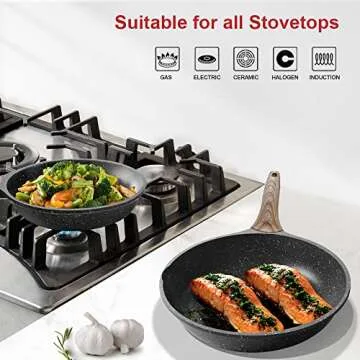 Caannasweis Nonstick Granite Frying Pan Skillet, Non Stick Omelette Fry Pans, Omelet Egg Pan, Stone Cookware Chef's Pan, Induction Compatible, PFOA Free (Gray, 3 Pcs)