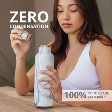 Elemental Classic Stainless Steel Water Bottle - 25oz Leak Proof Double Wall Insulated Water Bottle for Travel, Gym, Sports and Hydration - Thermos Water Bottles with Bamboo Lid - White Marble