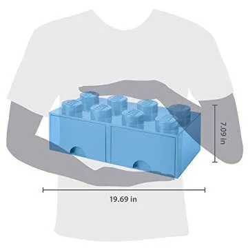 LEGO Brick Drawer, 8 Knobs, 2 Drawers, Stackable Storage Box, Light Royal Blue