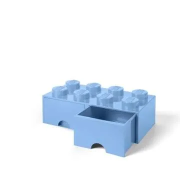 LEGO Brick Drawer, 8 Knobs, 2 Drawers, Stackable Storage Box, Light Royal Blue