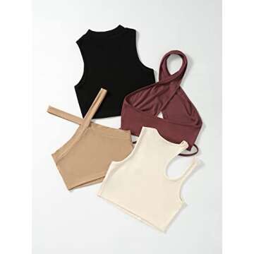 MakeMeChic Women's Casual 4 Pieces Solid Ribbed Knit Crop Tank Tops Vest Pack A Multicolor M