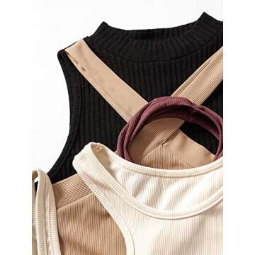 MakeMeChic Women's Casual 4 Pieces Solid Ribbed Knit Crop Tank Tops Vest Pack A Multicolor M