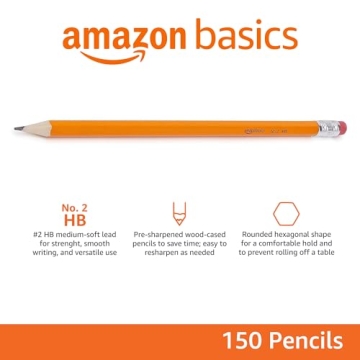 Amazon Basics Wood-Cased #2 Pencils, 150 Count, Pre-Sharpened