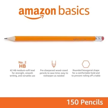 Amazon Basics Wood-Cased #2 Pencils, 150 Count, Pre-Sharpened