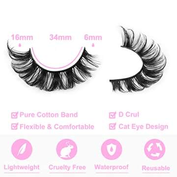 Fake Eyelashes Wispy Faux Mink Lashes D Curly Fluffy False Lashes Russian Strip Lashes Pack by Kirom...