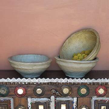 MY SWANKY HOME Rustic Round Paper Mache Decorative Bowl 9" | Centerpiece Natural