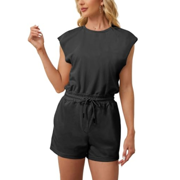 Xiaoxuemeng Women’s Open Back Rompers Casual Loose Fit Workout Shortsie One Piece Active Tracksuit...