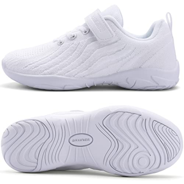 BAXINIER Girls All White Cheerleading Shoes Lightweight Youth Cheer Competition Sneakers Training Da...