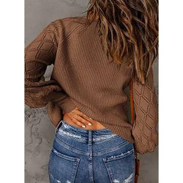 Astylish Ladies Cute Lantern Sleeve Button Down Knit Cardigan Sweaters for Women Khaki Medium