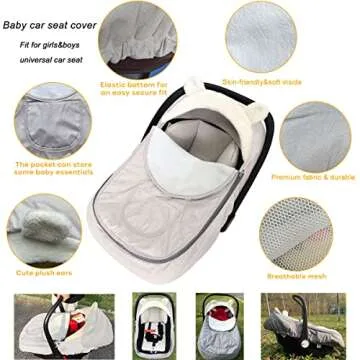 Car Seat Cover Baby Carseat Covers,Car Seat Covers for Babies Winter,Universal Infant Car Seat Canopy Shield for Cold Weather, Warm and Cozy Protect Boy&Girl from Cold Wind-for All Seasons