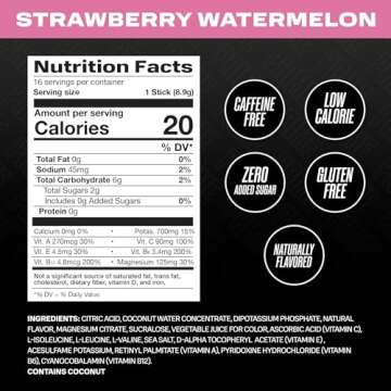 PRIME HYDRATION+ Sticks Strawberry Watermelon | Hydration Powder Single Serve Sticks | Electrolyte Powder On The Go | Low Sugar | Caffeine-Free | Vegan | 48 Sticks