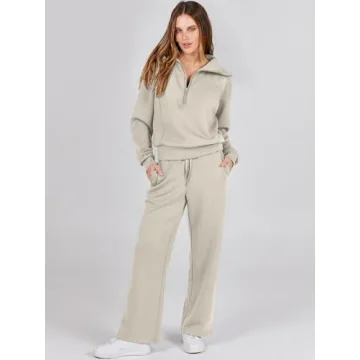 ANRABESS Women 2-Piece Sweatsuit Set Fall 2024 Light Khaki