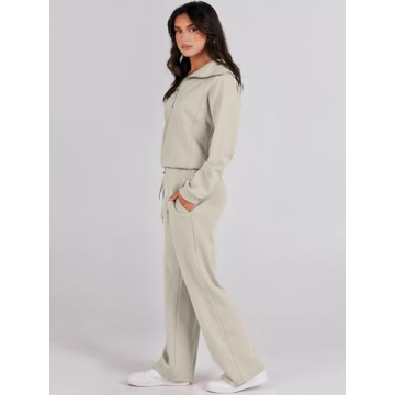 ANRABESS Women 2-Piece Sweatsuit Set Fall 2024 Light Khaki