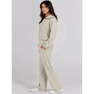 ANRABESS Women 2-Piece Sweatsuit Set Fall 2024 Light Khaki
