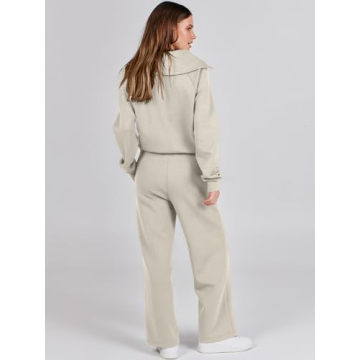 ANRABESS Women 2-Piece Sweatsuit Set Fall 2024 Light Khaki
