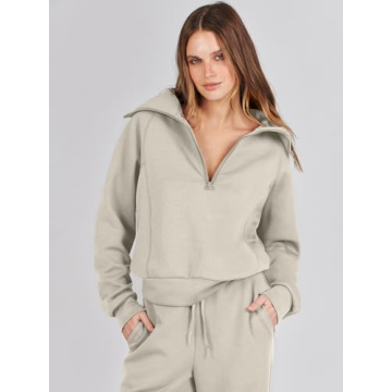 ANRABESS Women 2-Piece Sweatsuit Set Fall 2024 Light Khaki