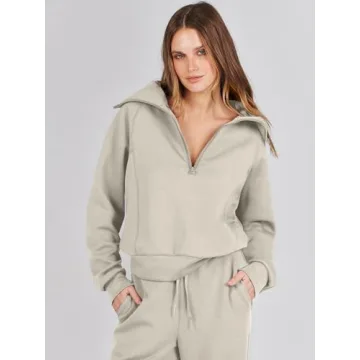 ANRABESS Women 2-Piece Sweatsuit Set Fall 2024 Light Khaki