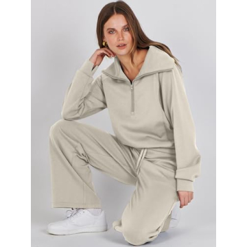 ANRABESS Women 2-Piece Sweatsuit Set Fall 2024 Light Khaki