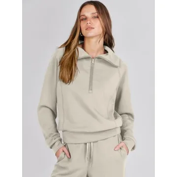 ANRABESS Women 2-Piece Sweatsuit Set Fall 2024 Light Khaki