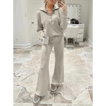 ANRABESS Women 2-Piece Sweatsuit Set Fall 2024 Light Khaki