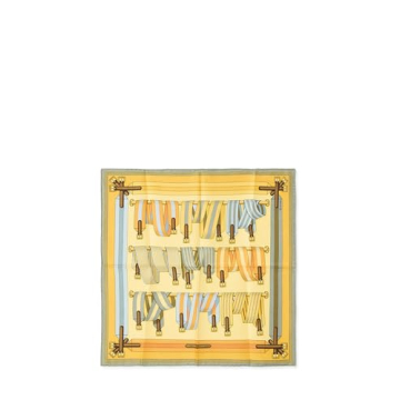 Hermès, Pre-Loved Yellow & Multicolor 'Sangles' Pocket Square, Yellow