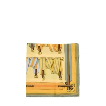 Hermès, Pre-Loved Yellow & Multicolor 'Sangles' Pocket Square, Yellow