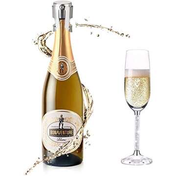 Champagne Sealer Stopper, FUNJIA 2 Pack Stainless Steel Reusable Sparkling Wine Bottle Plug Sealer Set with a Longer Sealing Plug to Keep Fresh, Great Accessories for Champagne