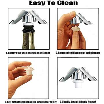 Champagne Sealer Stopper, FUNJIA 2 Pack Stainless Steel Reusable Sparkling Wine Bottle Plug Sealer Set with a Longer Sealing Plug to Keep Fresh, Great Accessories for Champagne