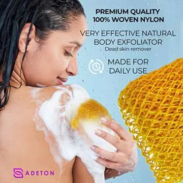Adeton Sapo African Net Sponge, Authentic, Real, Exfoliating Bath Wash Cloth, Body Exfoliator, Long Sponge, Real, Shower Bath Accessories, Back Foot Scalp Scrub, Flat Dead Skin Remover (Golden Yellow)