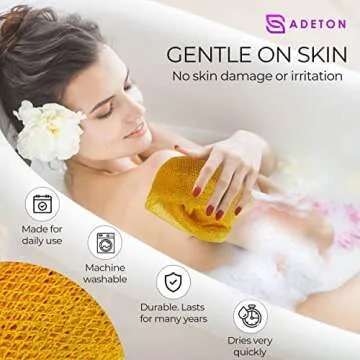 Adeton Sapo African Net Sponge, Authentic, Real, Exfoliating Bath Wash Cloth, Body Exfoliator, Long Sponge, Real, Shower Bath Accessories, Back Foot Scalp Scrub, Flat Dead Skin Remover (Golden Yellow)