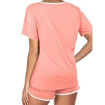 Aloodor Pajama Set for Women 2 Piece Short Sleeve Round Neck Pjs Lounge Sets Sleepwear Soft Coral Pink S