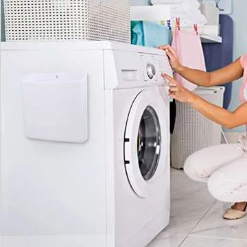 Picowe Magnetic Laundry Storage, Large Lint Holder Bin, Space-Saving Trash Container Hanging on Dryer, Washer or Wall Mount (Gray White)
