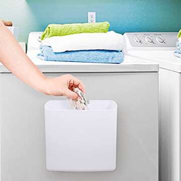 Picowe Magnetic Laundry Storage, Large Lint Holder Bin, Space-Saving Trash Container Hanging on Dryer, Washer or Wall Mount (Gray White)